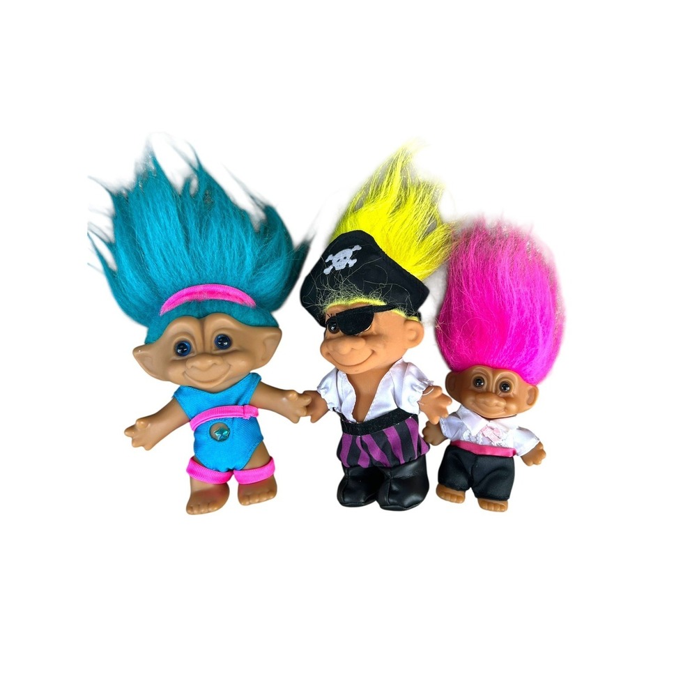 Vintage Trolls 5" Dolls Russ Ace Pirate Workout Formal Jewel Belly 90s Lot of 3‎
